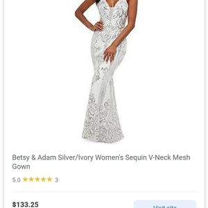 Betsy & Adam silver/ivory women's sequin gown
